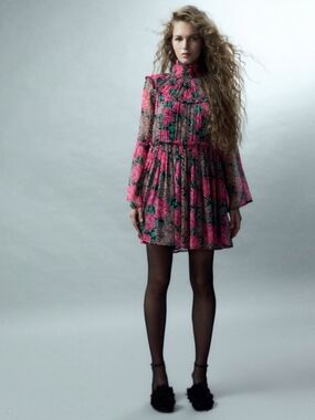 Sfera Floral Sheer Ruffle Mini Dress long sleeves Cottagecore Indie Boho chic